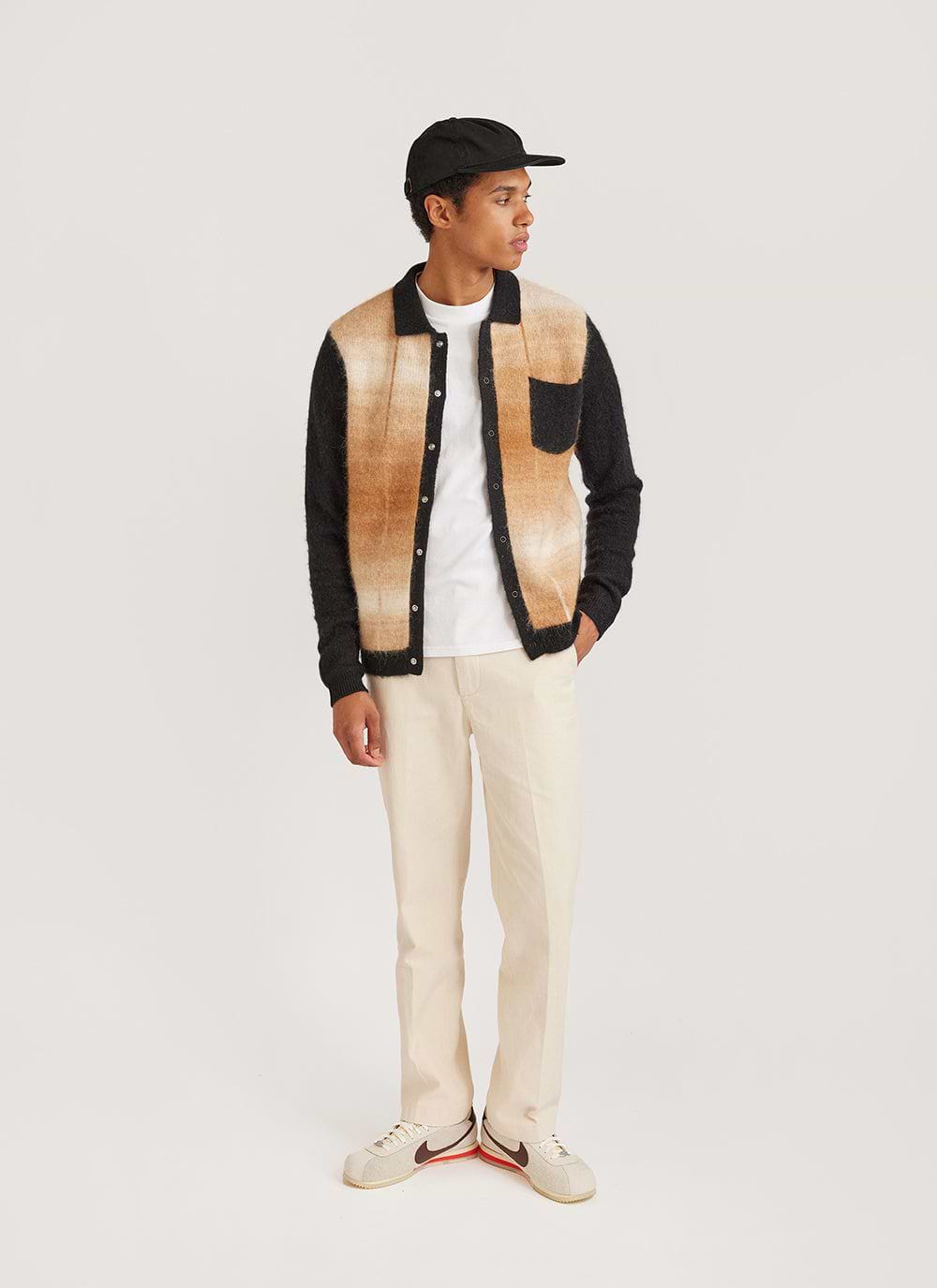 Men's Knitted Cardigan | Mohair | Tan Check Men's Knitted Cardigan | Mohair | Tan Check