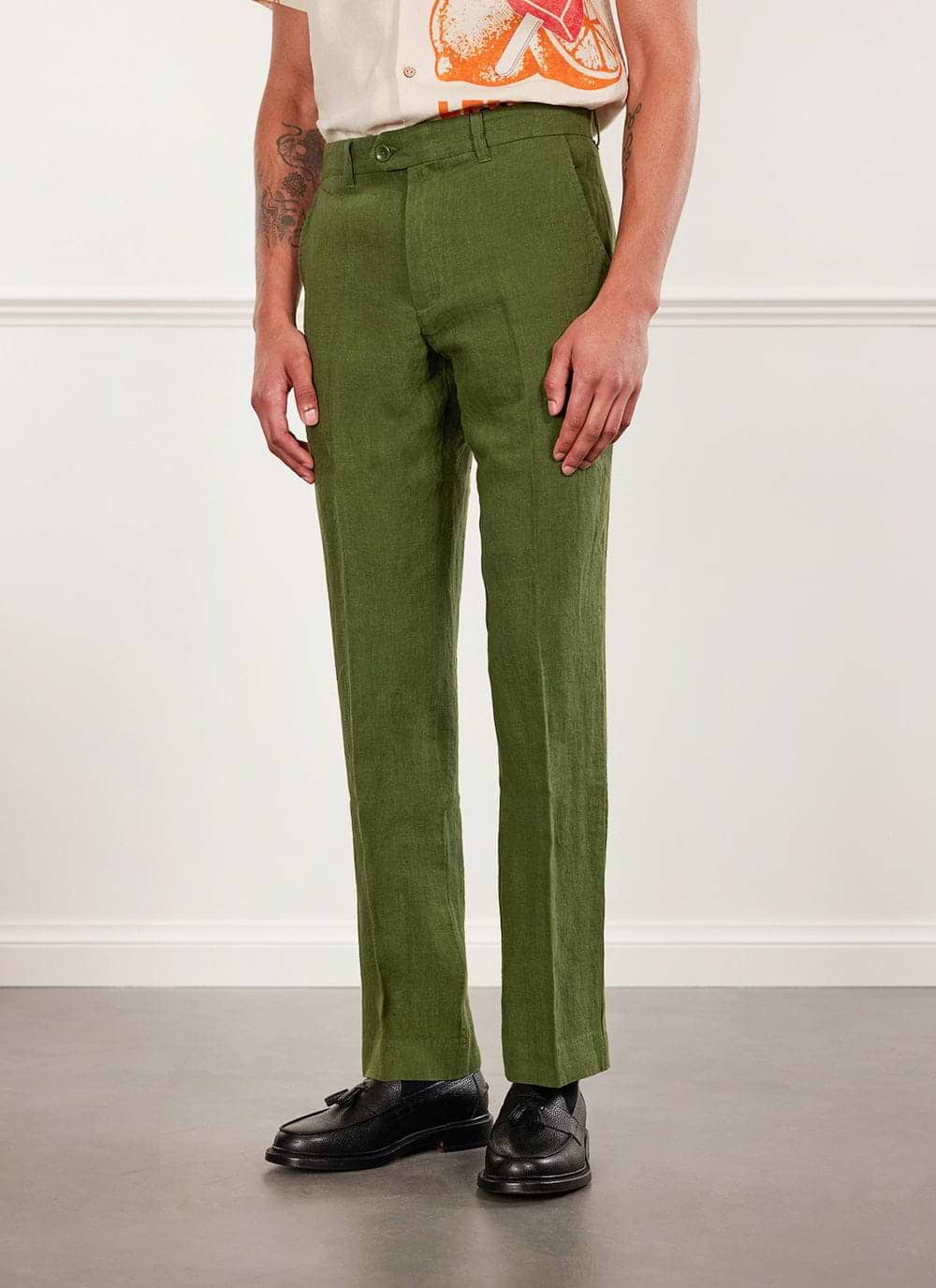 Green linen trousers mens online