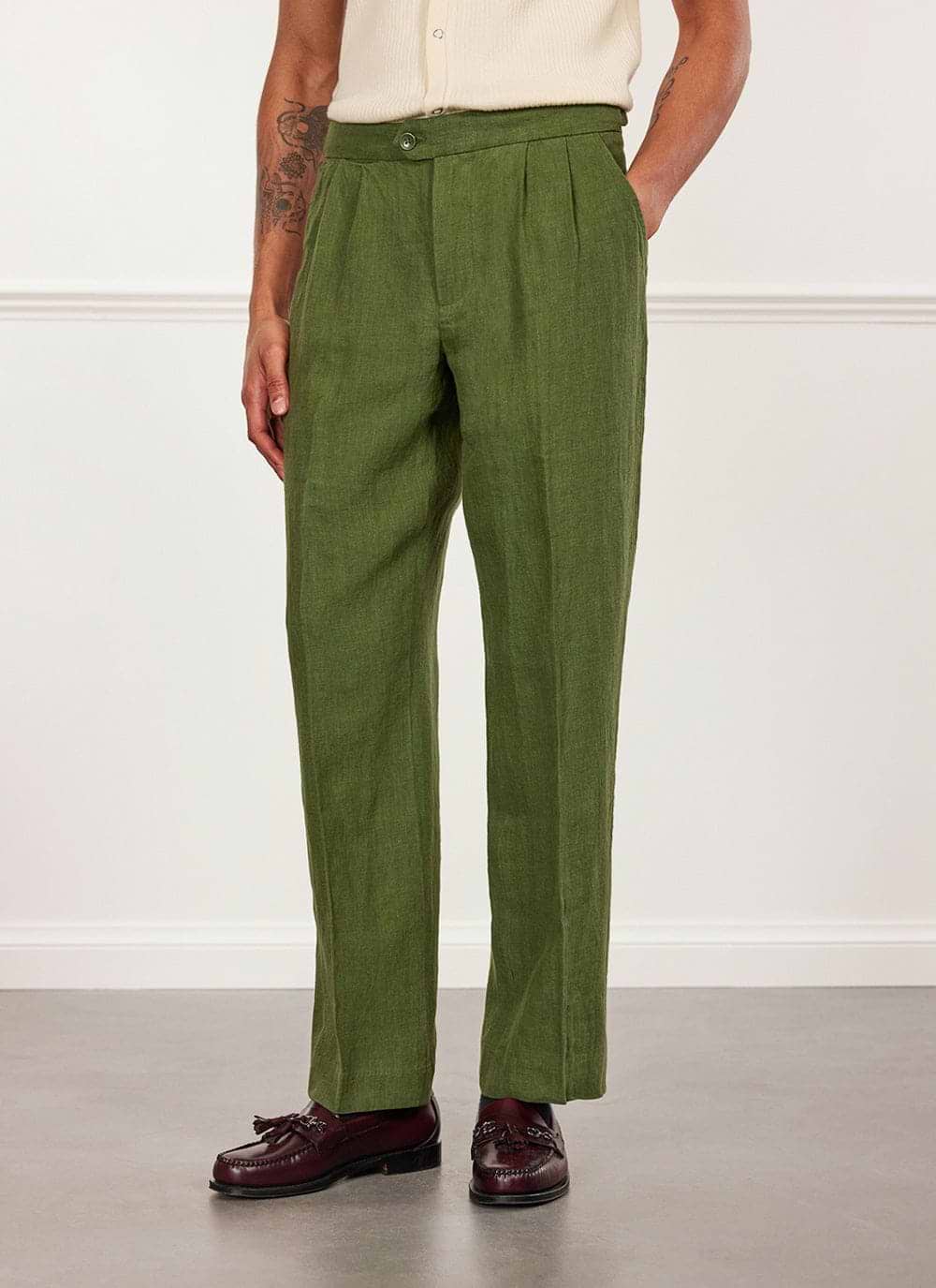 Mens pleated linen trousers sale
