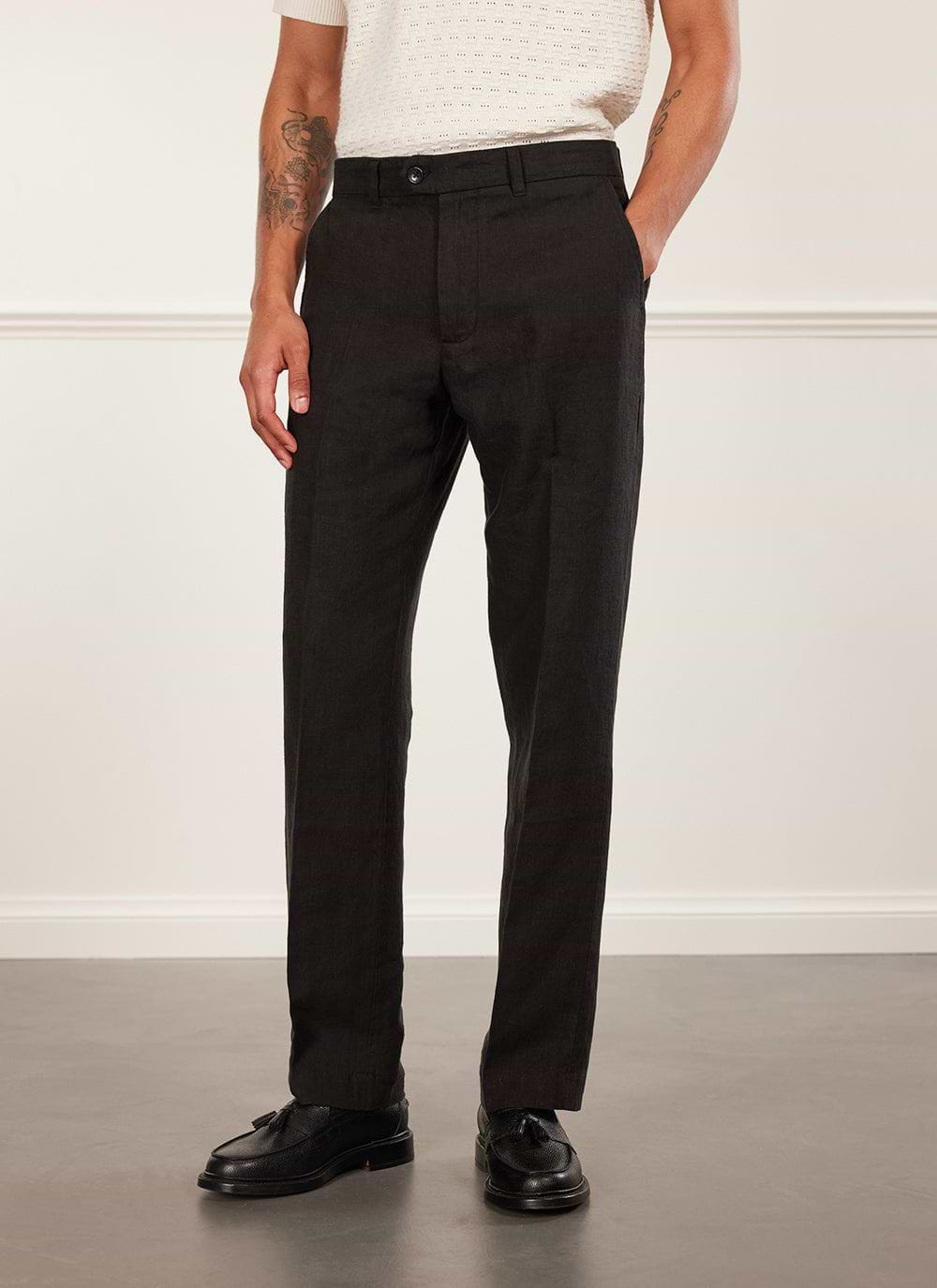 Mens slim fit linen trousers hotsell