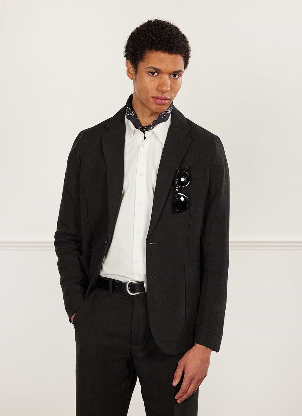 Black linen coat cheap