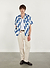 Market Diamond Cuban Shirt | Cotton | Ecru with Navy