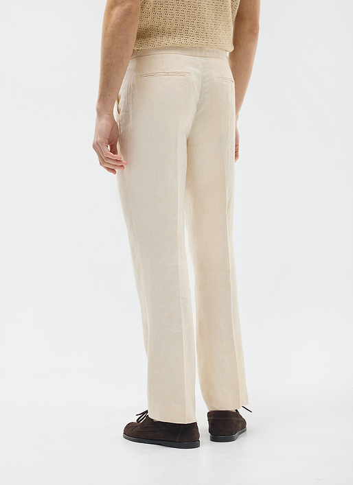 Pleated Tailored Trousers | Linen | Cream