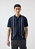 Knitted Cotton Stripe Short Sleeve Shirt | Navy