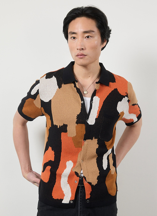 Impressionist Jacquard Shirt | Knitted Cotton | Black