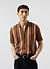 Knitted Cotton Stripe Short Sleeve Shirt | Rust