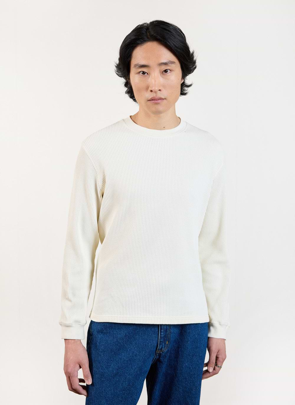 Men's waffle crew neck long sleeve best sale