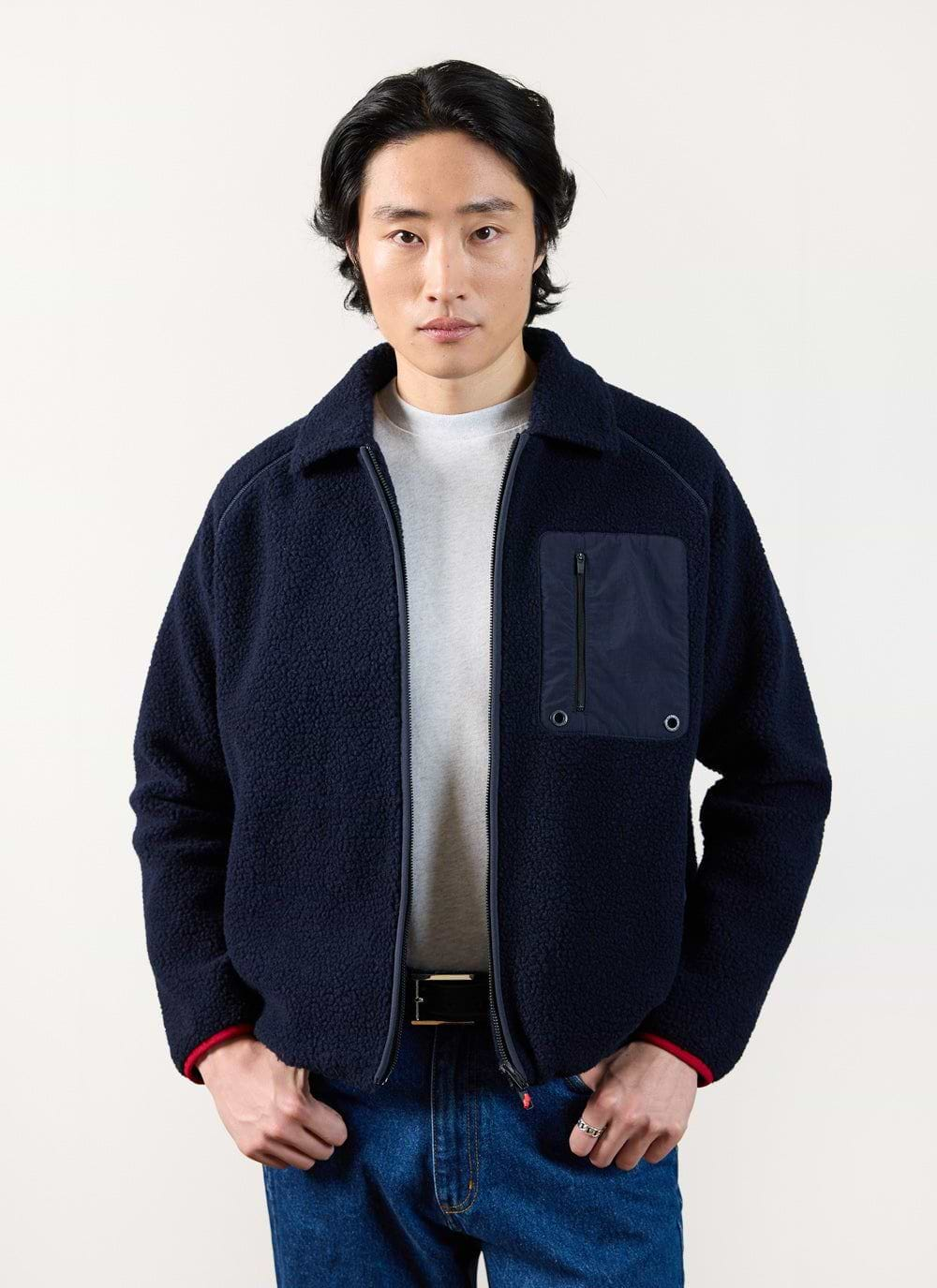 Fleece navy jacket best sale