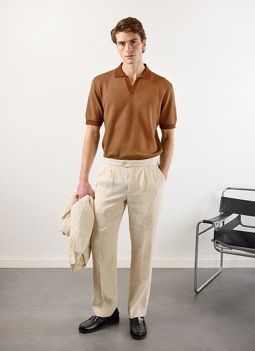 Casa Martini Knitted Polo | Puppytooth Cotton | Espresso
