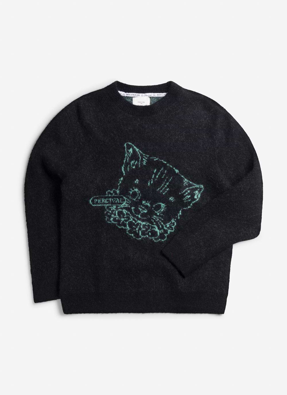 Men's Crew Neck Jumper | Knit Mohair Sweater | Perci Cat | Black Men's Crew Neck Jumper | Knit Mohair Sweater | Perci Cat | Black