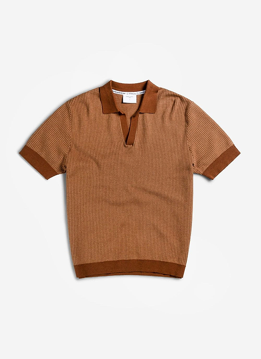 Casa Martini Knitted Polo | Puppytooth Cotton | Espresso