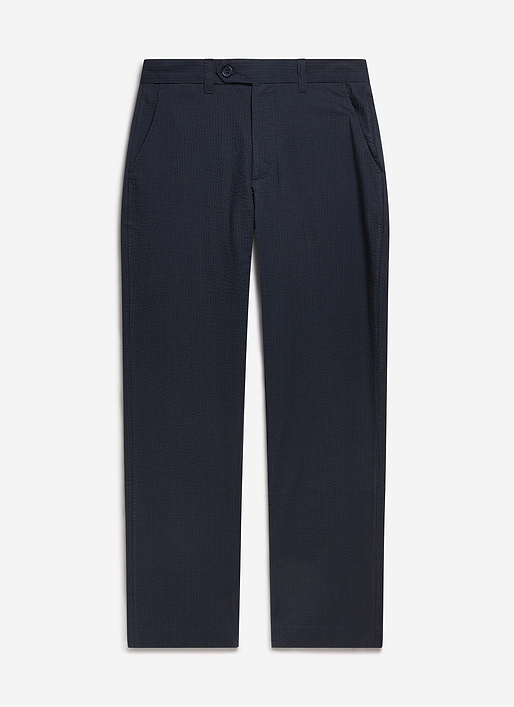 Tailored Seersucker Trousers | Navy