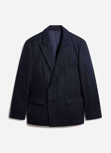 Textured Stripe Double Breasted Blazer | Navy