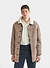 light brown suede and white shearling coat with collar and buttons
