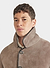 light brown suede and white shearling coat with collar and buttons
