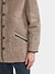 light brown suede and white shearling coat with collar and buttons