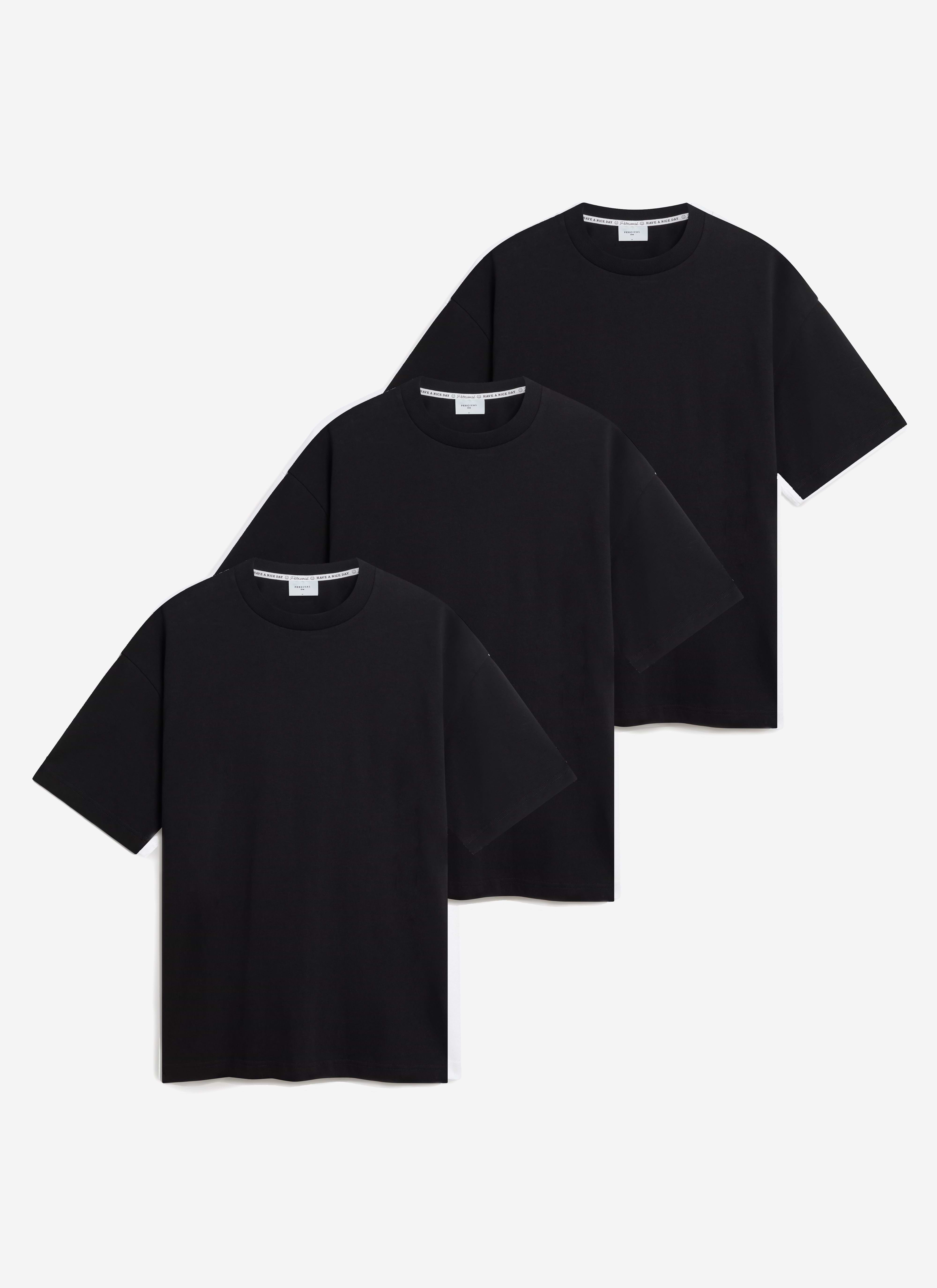 A 3-pack of black oversized t-shirts from Percival, crafted in heavyweight organic cotton with a boxy fit.