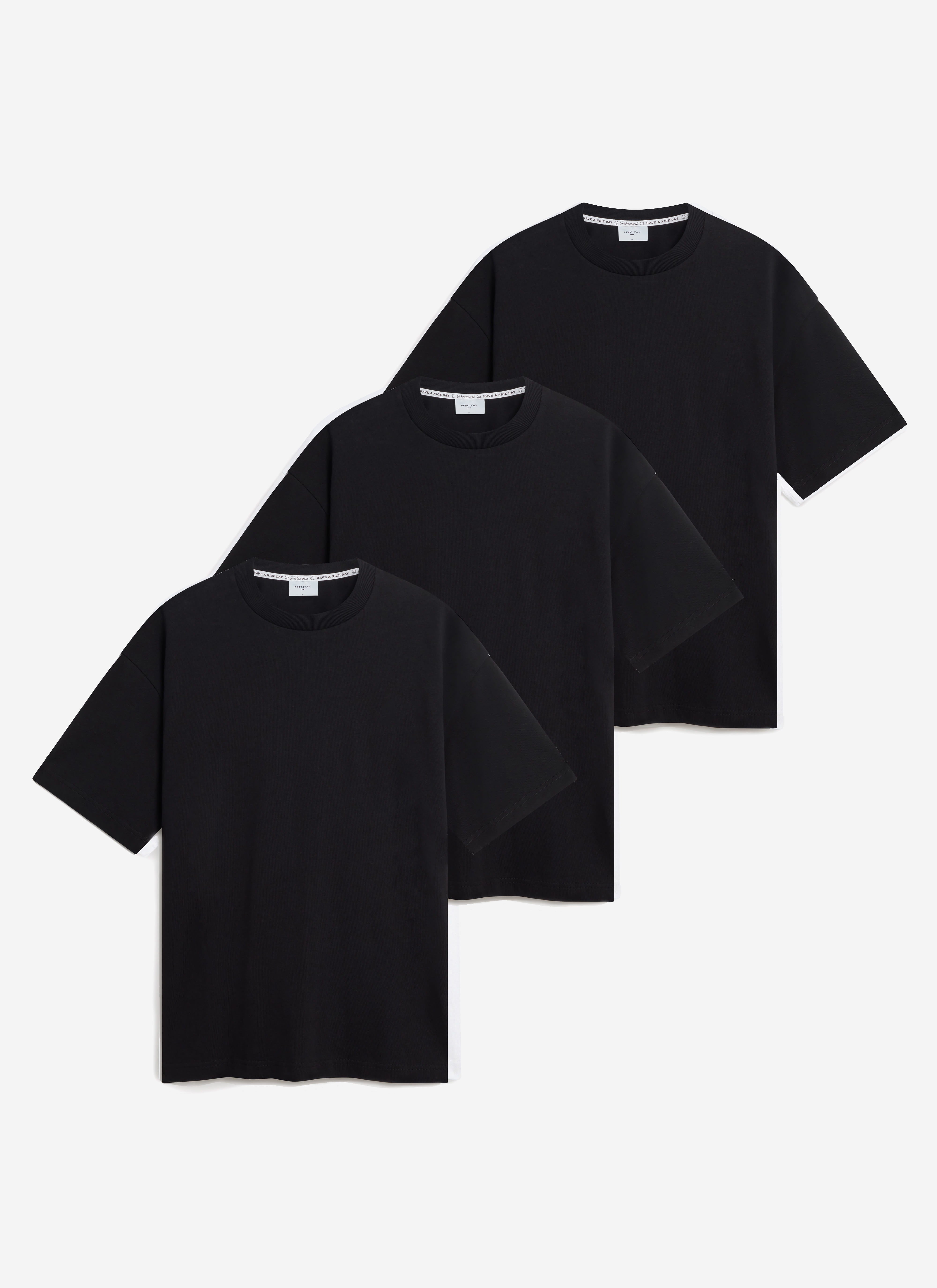 A 3-pack of black oversized t-shirts from Percival, crafted in heavyweight organic cotton with a boxy fit.