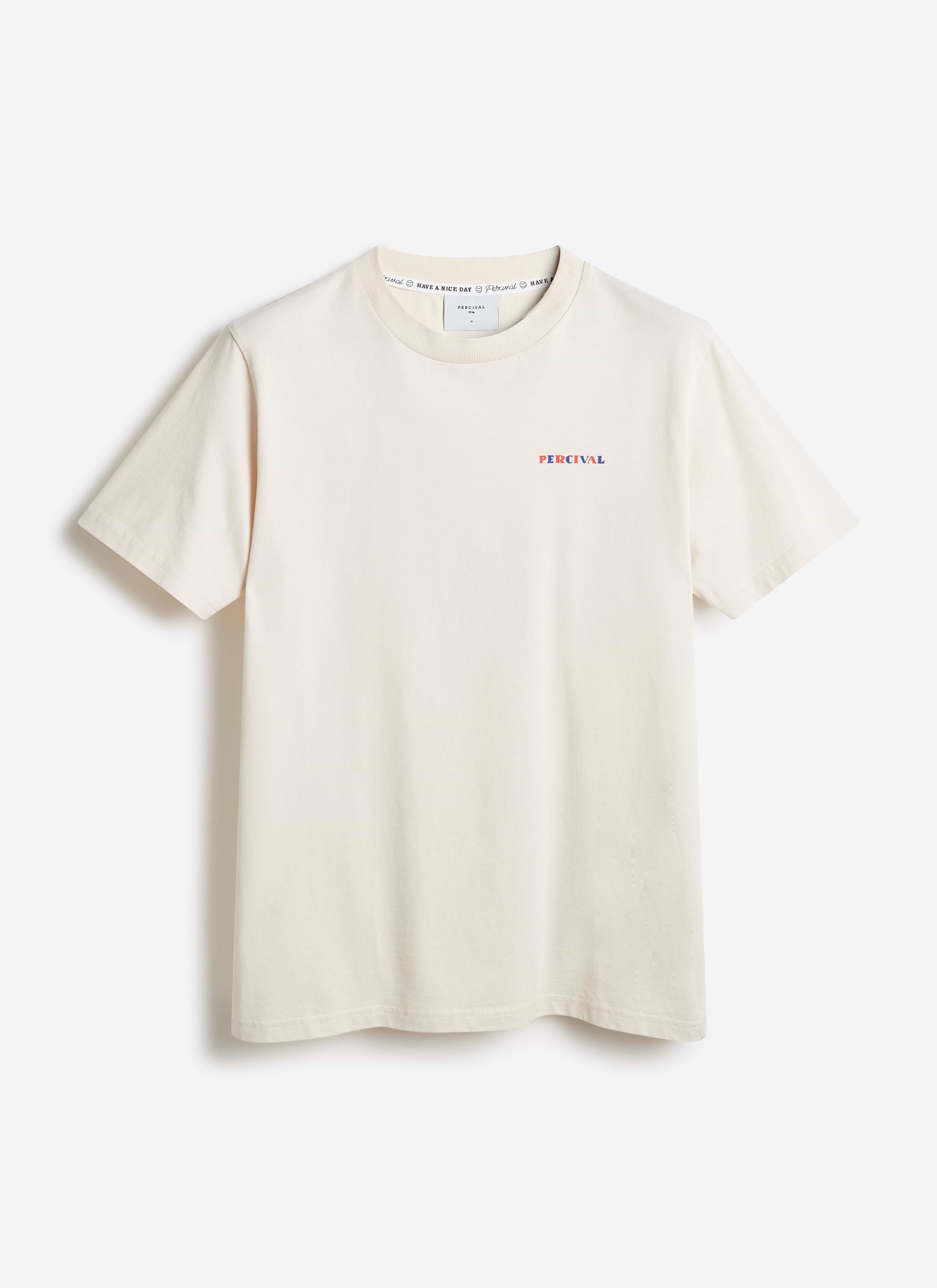 Percival Mixologist Martini T-shirt in ecru organic cotton, featuring a colourful brand logo on the chest.