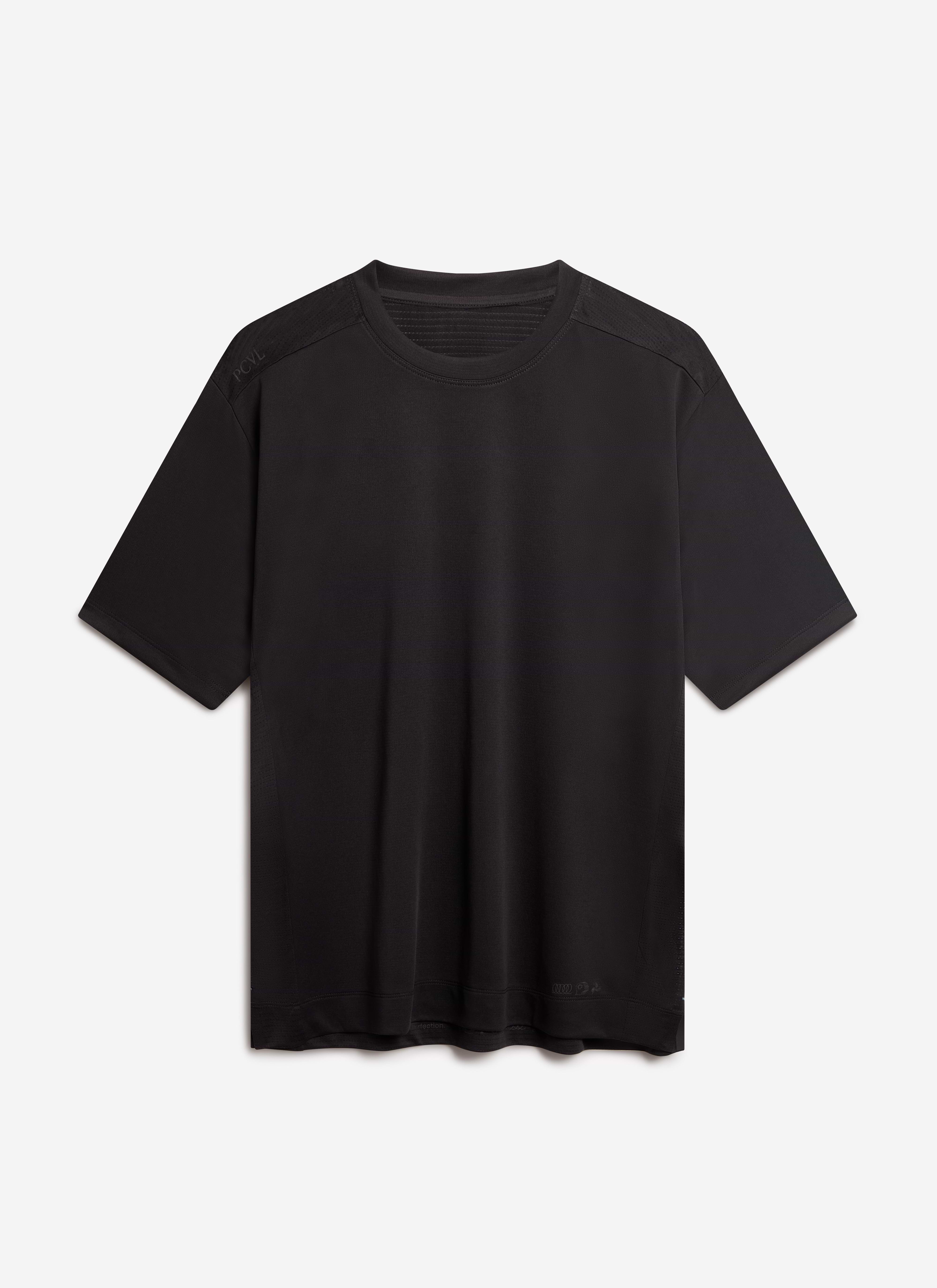 The Percival PCVL Performance Top in black, a technical training t-shirt, laid flat against a plain studio background.