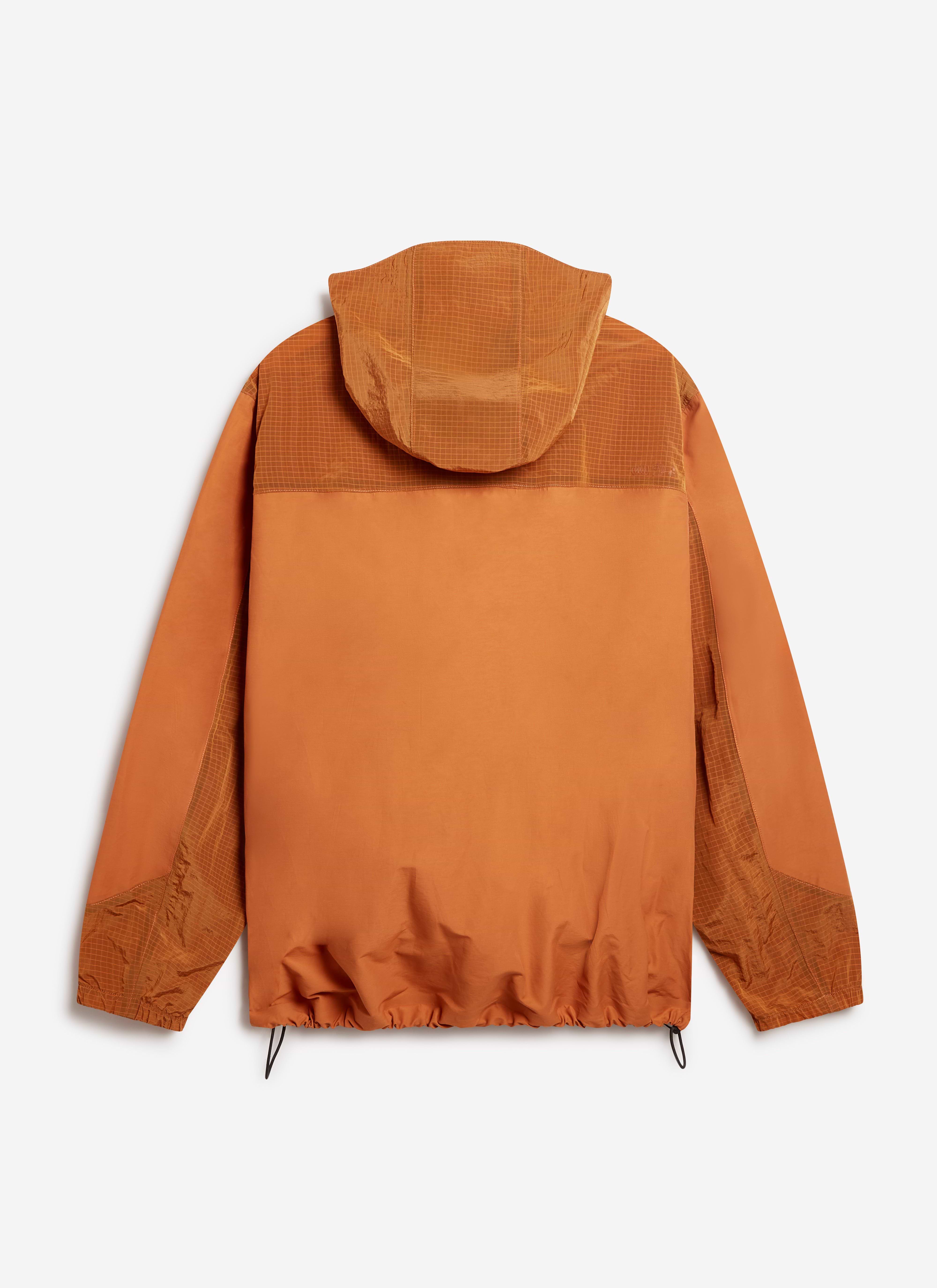 Back of the Percival PCVL Zip Through Water Resistant Jacket in rust, with technical grid panels and adjustable hood.