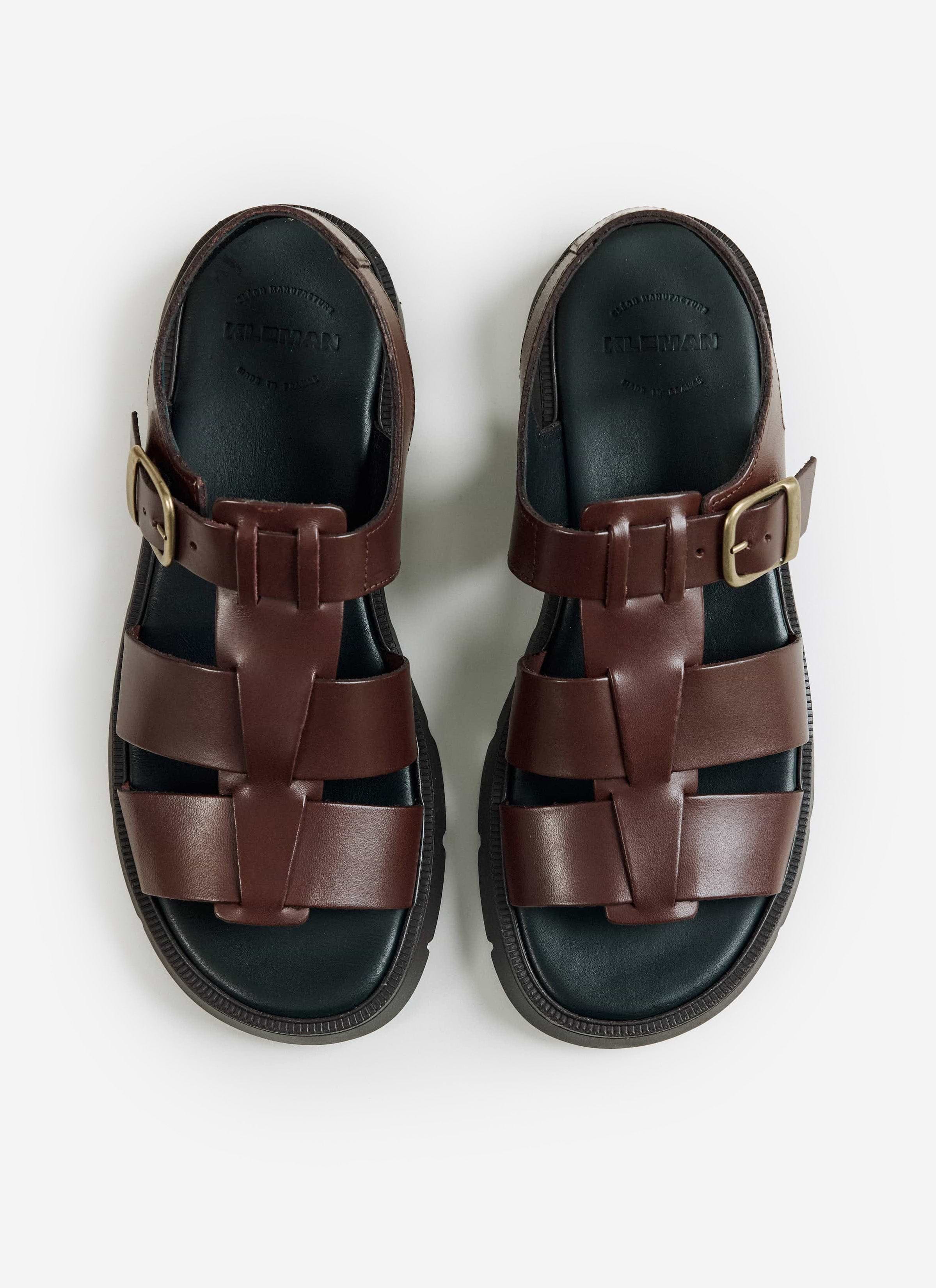 A top-down shot of Kleman Ballast VGT sandals in Marron at Percival. Style with Percival linen trousers for summer.