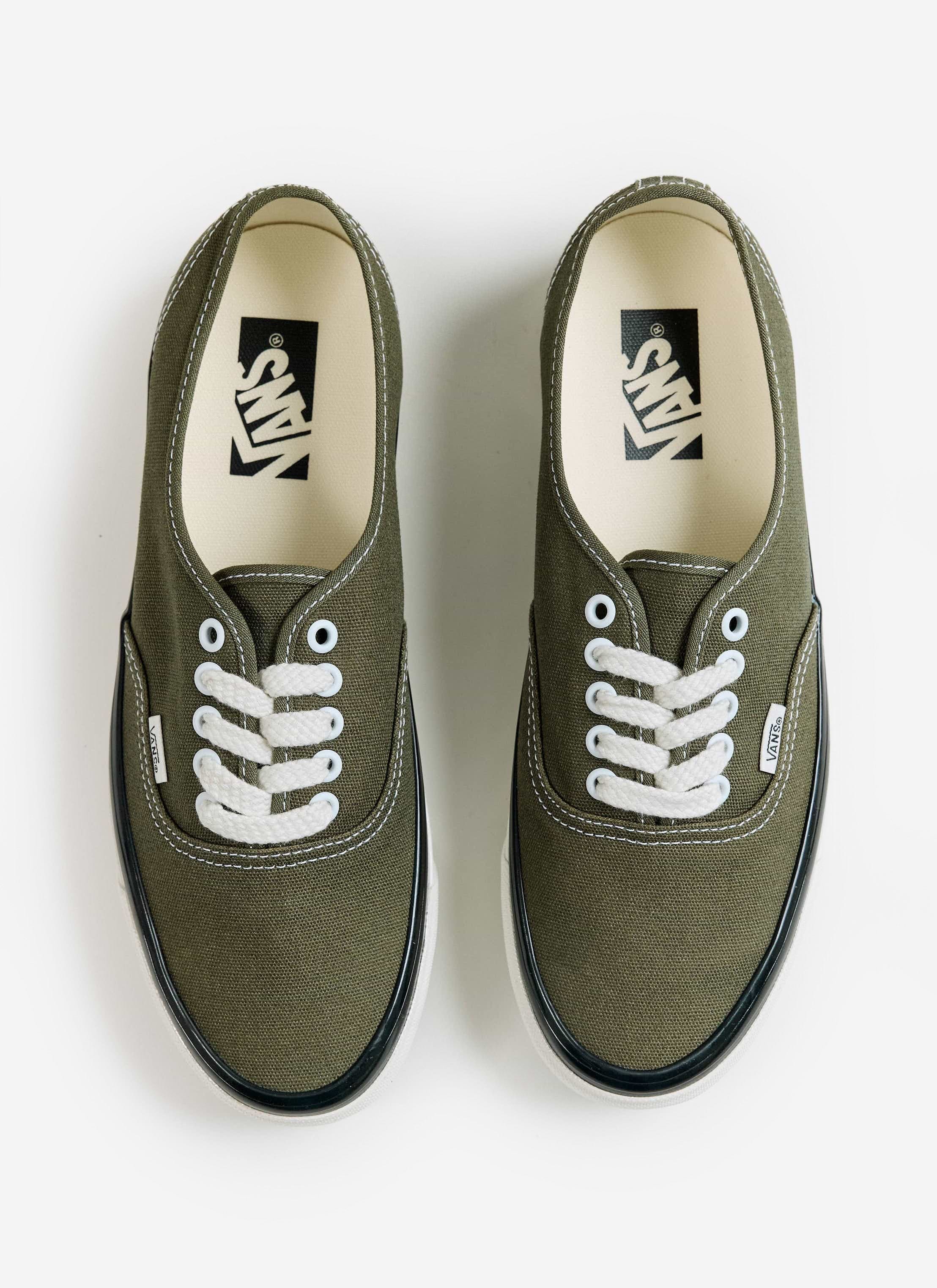 A top-down view of the olive Vans Premium Authentic 44 Shoes, curated by Percival for a classic look.
