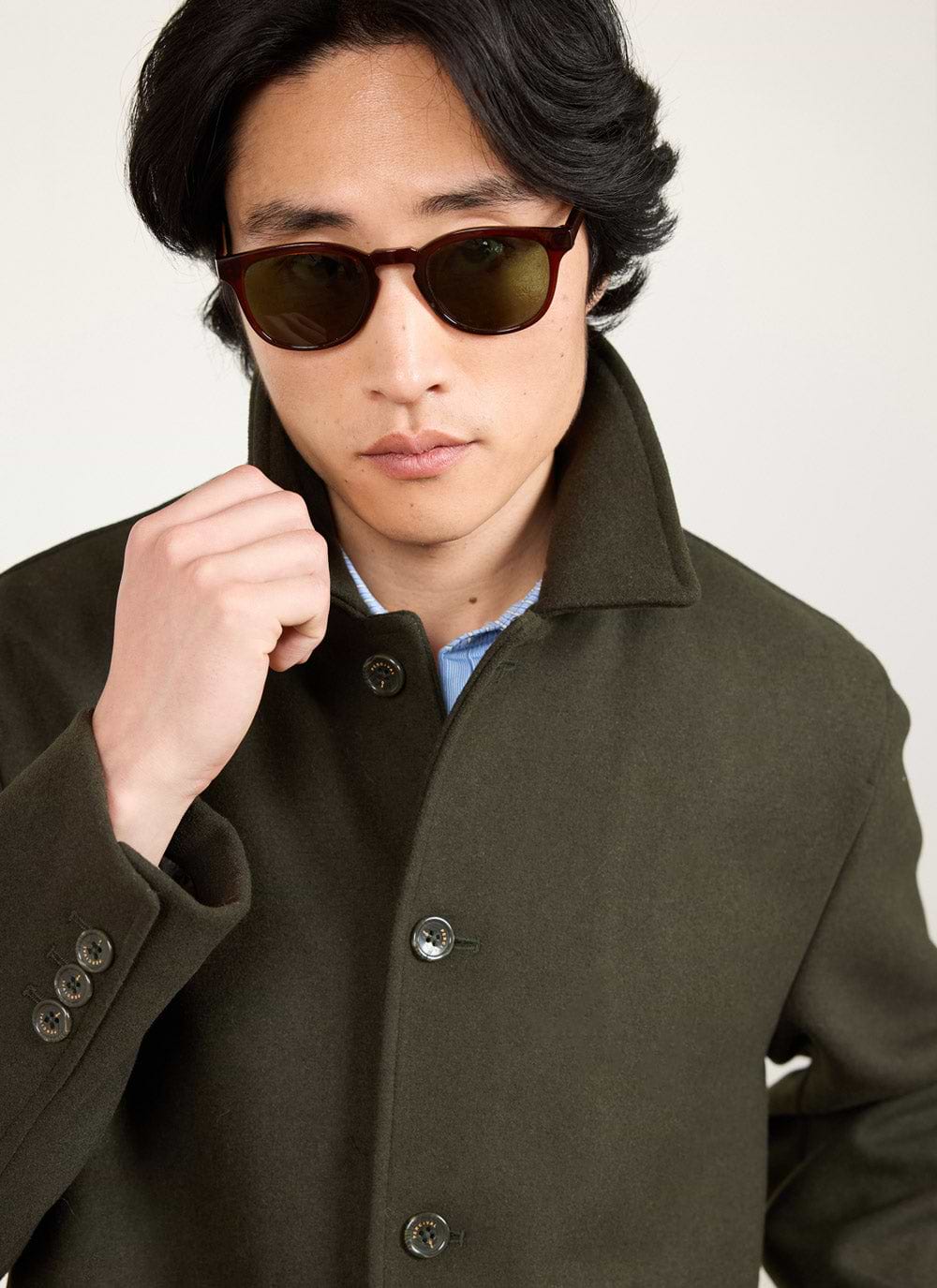 Men's Wool Pea Coat | Single Breasted | Olive Green | Percival