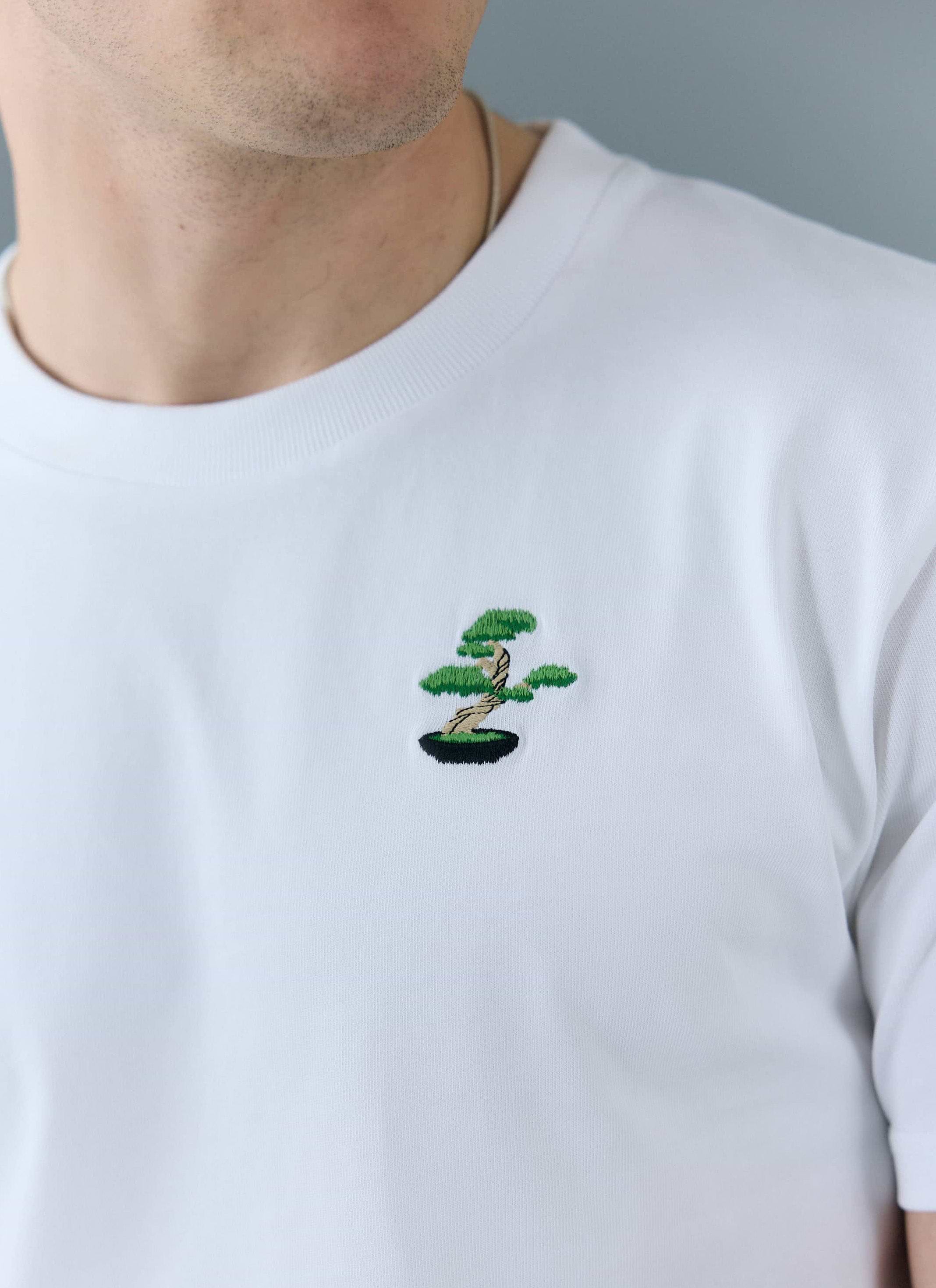Men's Embroidered T Shirt: Bonsai | Heavyweight Cotton | White