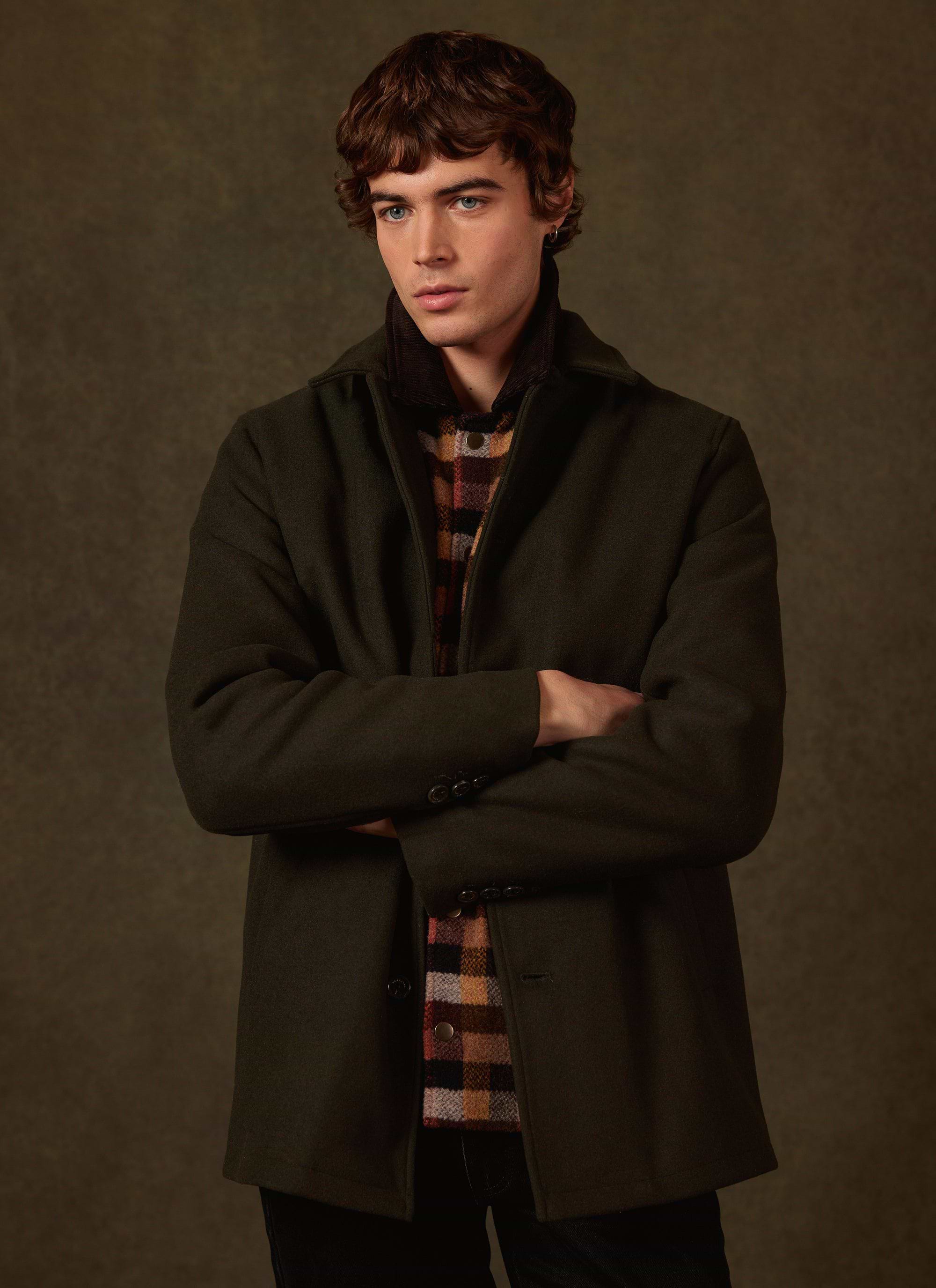 Men's Wool Pea Coat | Single Breasted | Olive Green | Percival