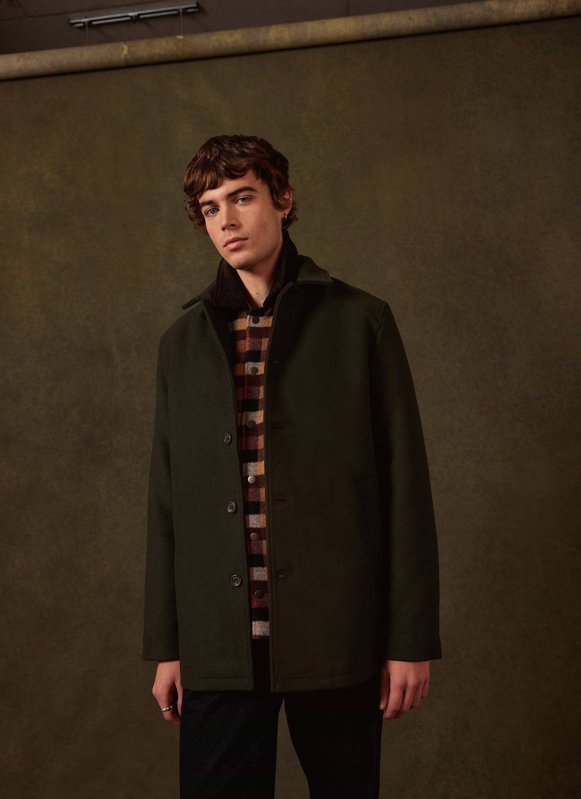 Men's Wool Pea Coat | Single Breasted | Olive Green | Percival