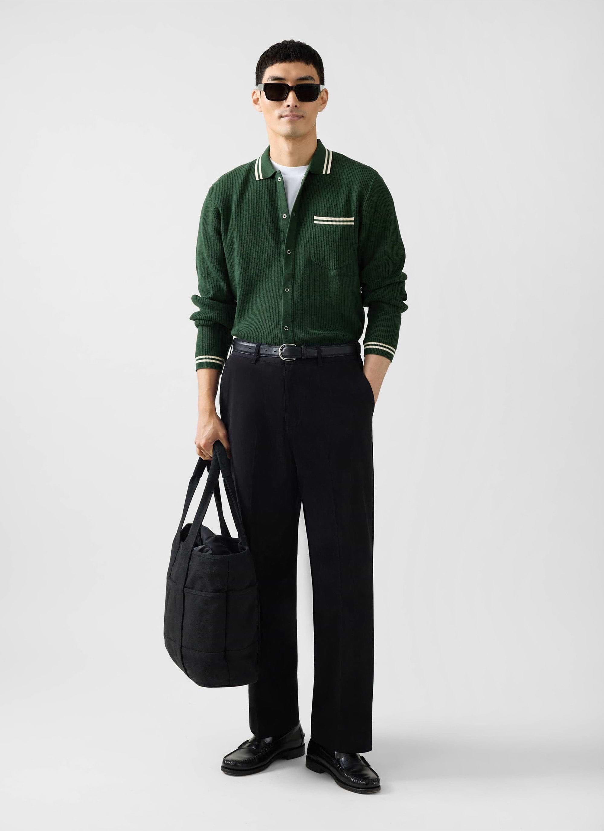 Men's Long Sleeve Knit Shirt | Pablo | Forest Green | Percival