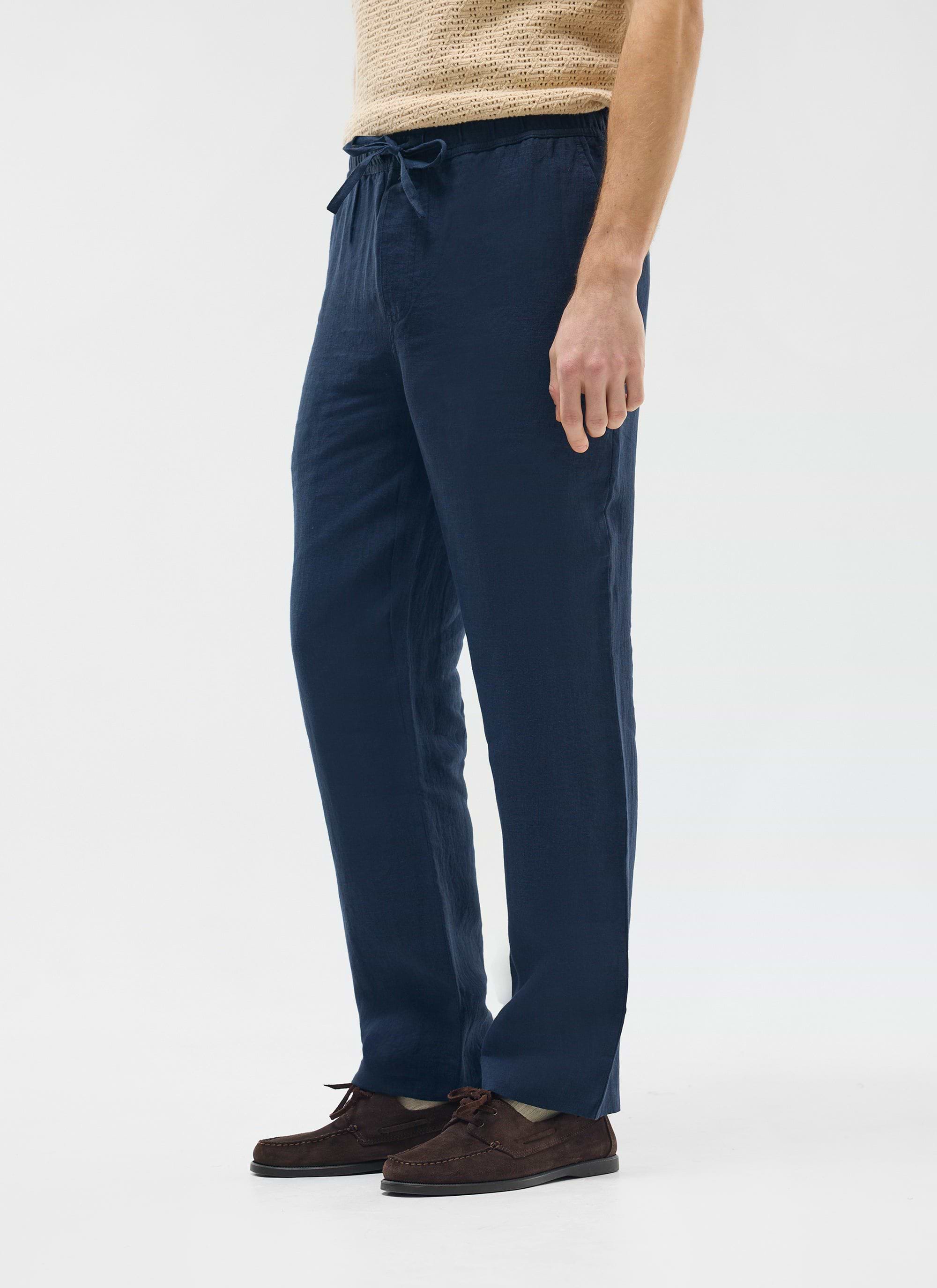 Men's Linen Trousers | Wide Leg | Navy | Percival Menswear