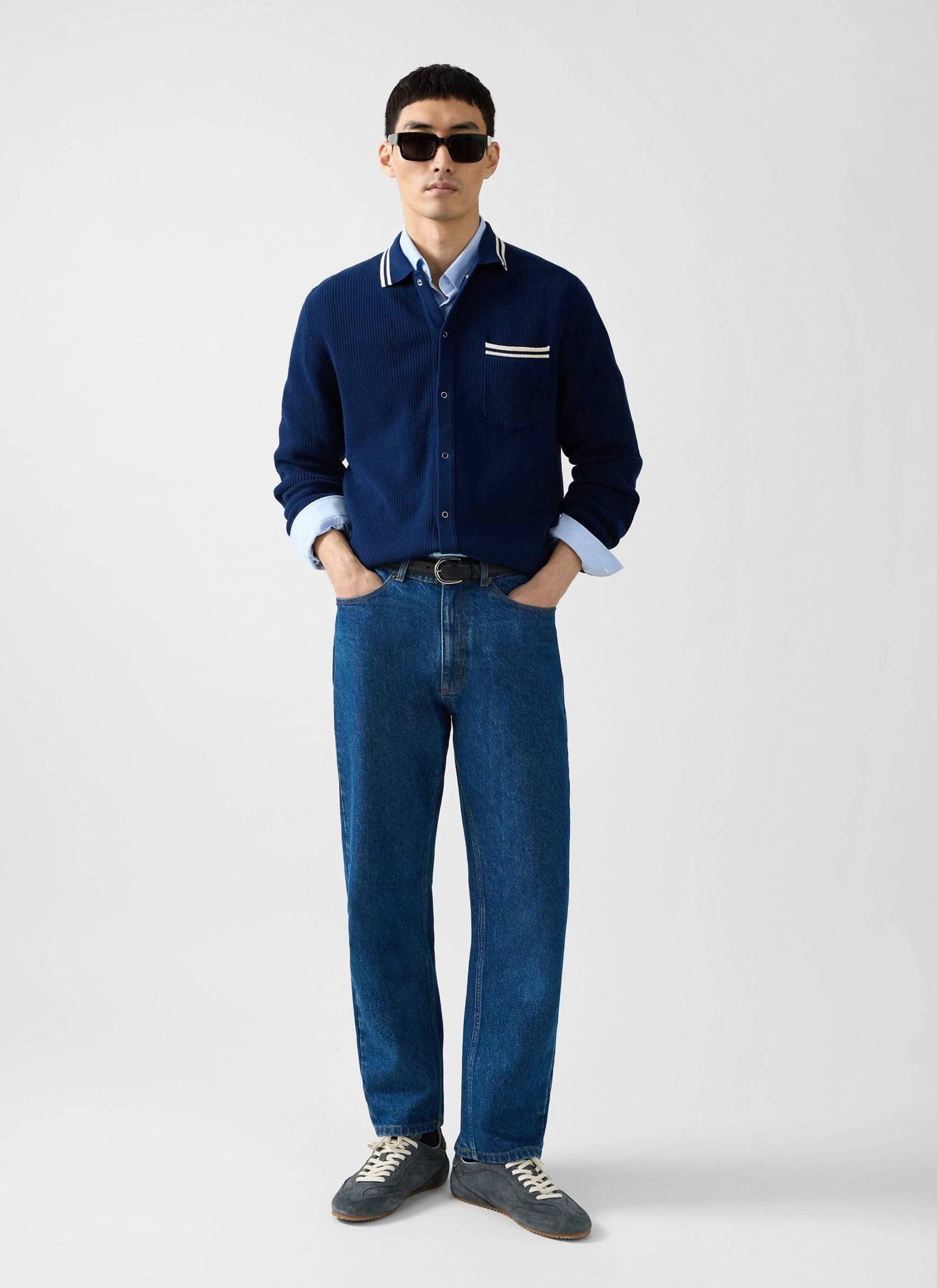 Men's Long Sleeve Knit Shirt | Pablo | Navy Blue | Percival Menswear