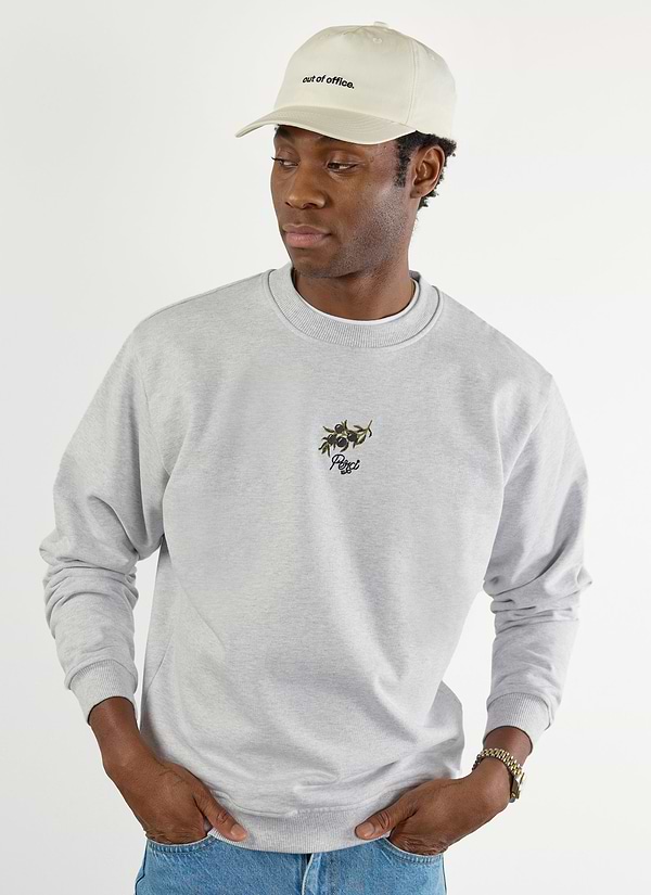 Perci Olive Sweatshirt Embroidered Organic Cotton Athletic Grey