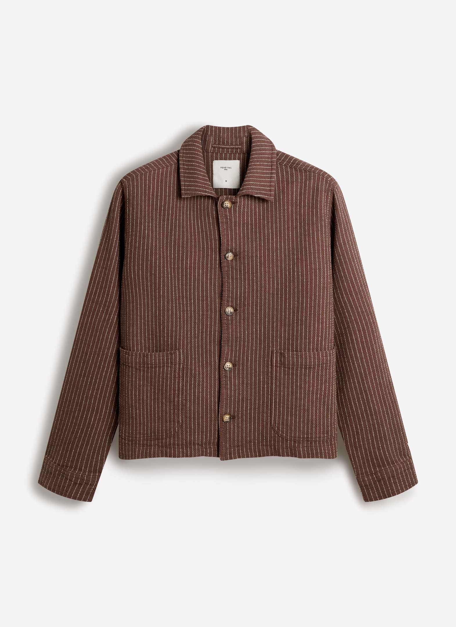 Brown Sorrento Boxy Overshirt by Percival in a textured linen-cotton blend, featuring a clean button-through front.