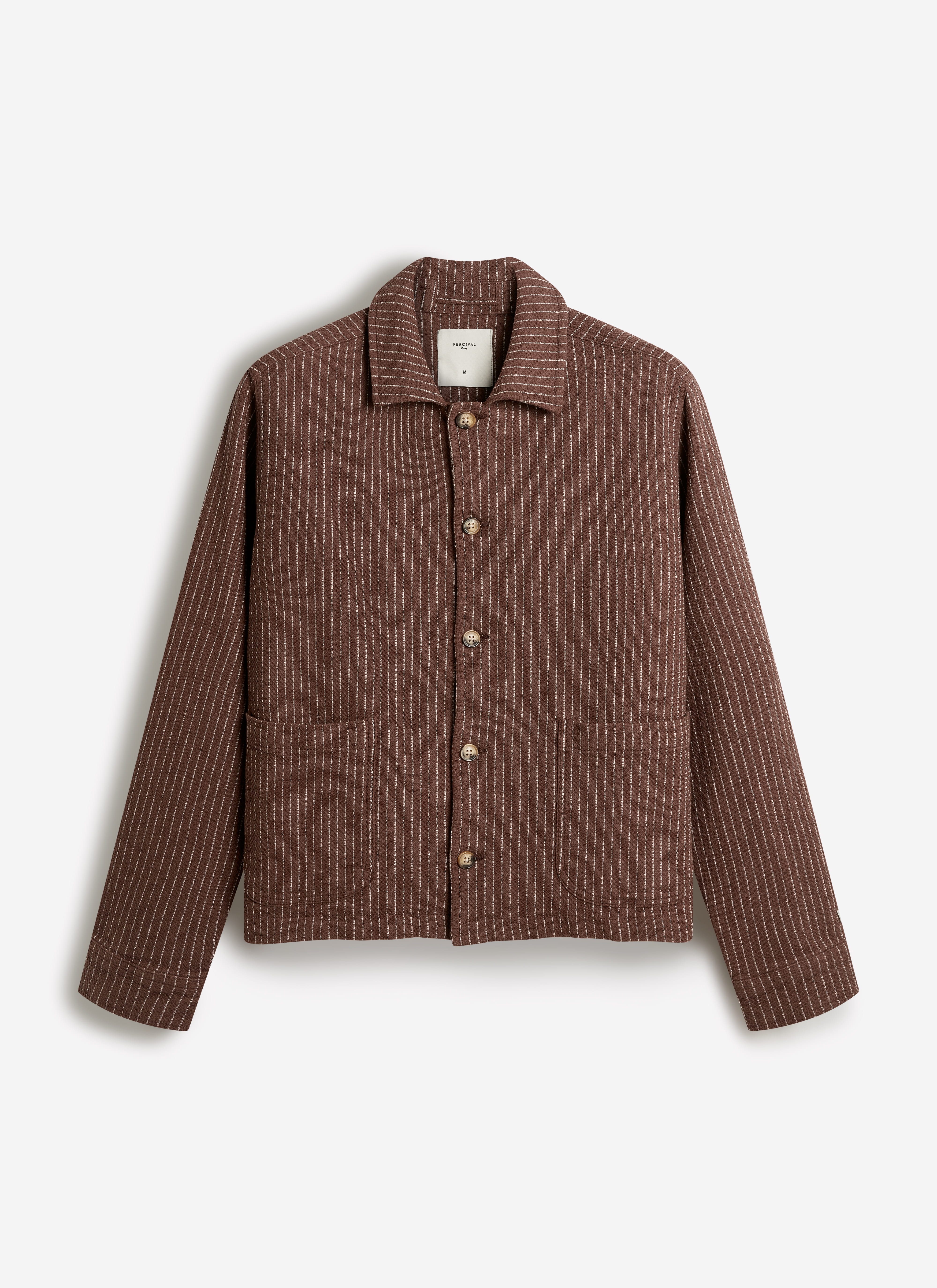 Brown Sorrento Boxy Overshirt by Percival in a textured linen-cotton blend, featuring a clean button-through front.