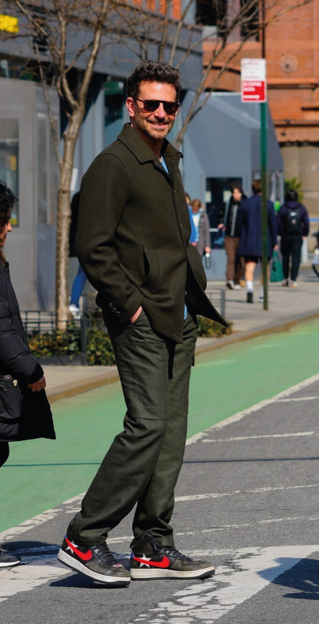 Bradley Cooper street style wearing Percival Menswear Peacoat