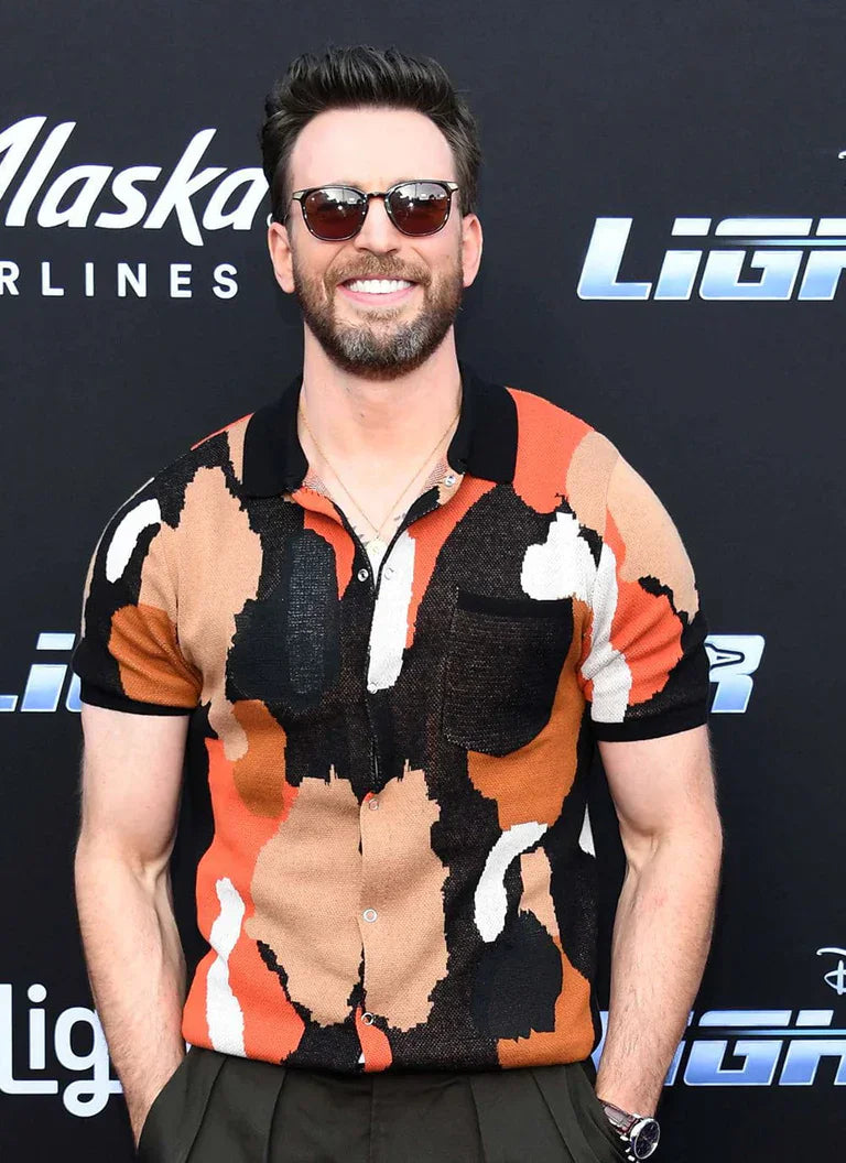Chris Evans wearing Impressionist Jacquard Shirt by Percival Menswear.