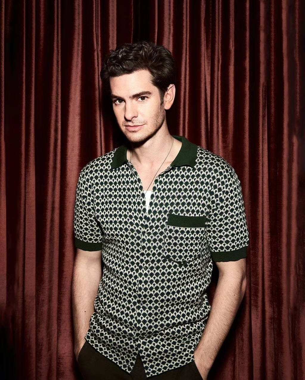 Andrew Garfield wearing Percival Knitted Polo Shirt street style