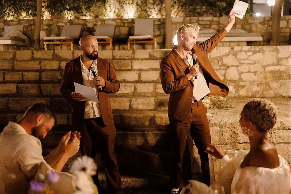 Nicholas Hoult wearing Percival Brown Linen Suit