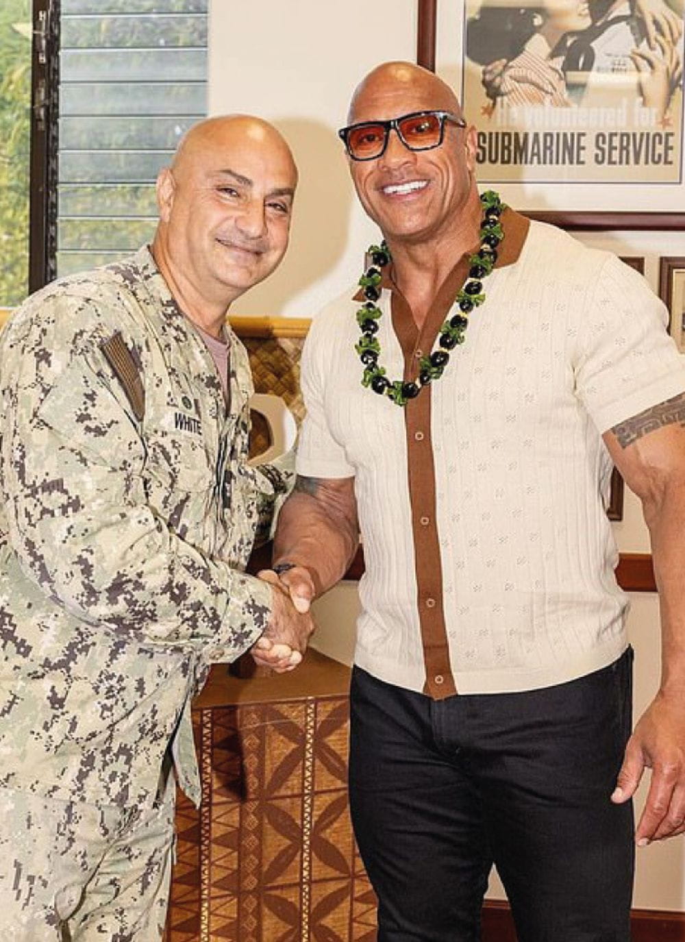Dwayne The Rock Johnson wearing Percival Menswear textured knitted shirt