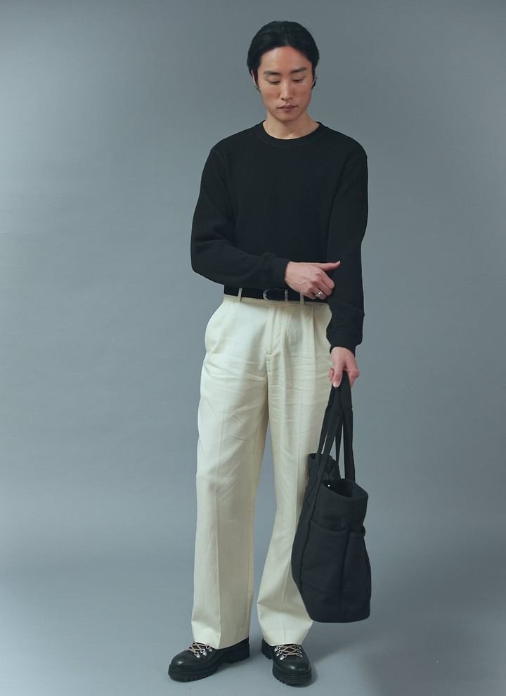 Waffle Long Sleeve T Shirt | Cotton | Black