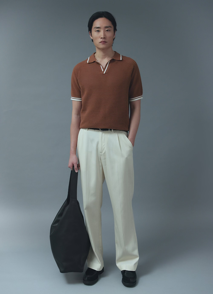 Tennis Boxy Knitted Polo | Cotton | Brown