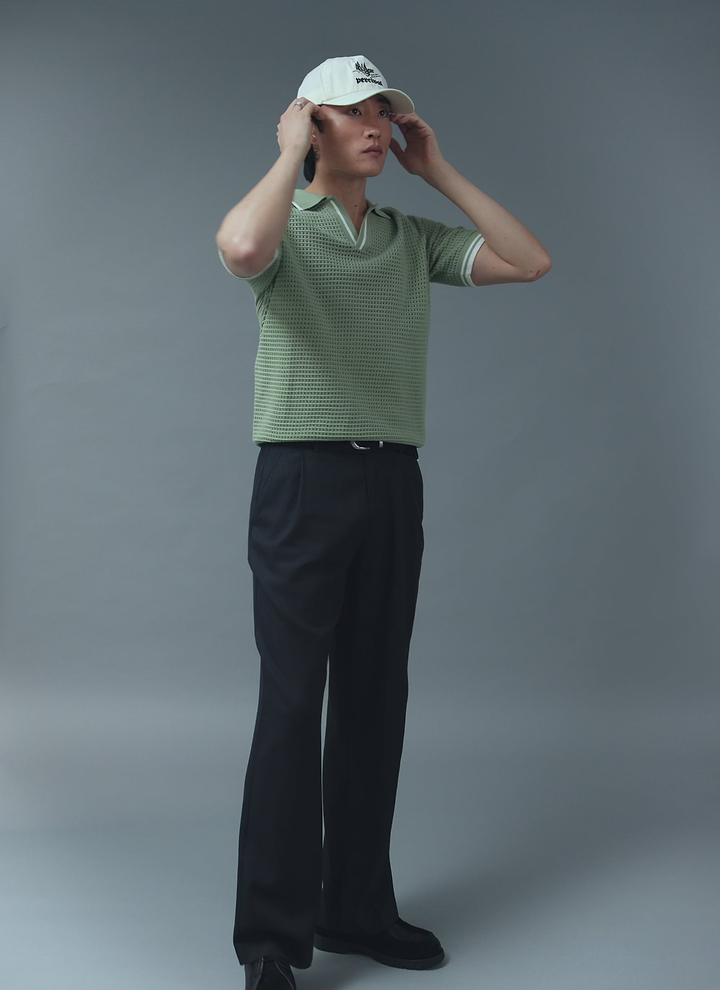 Tennis Boxy Knitted Polo | Cotton | Sage