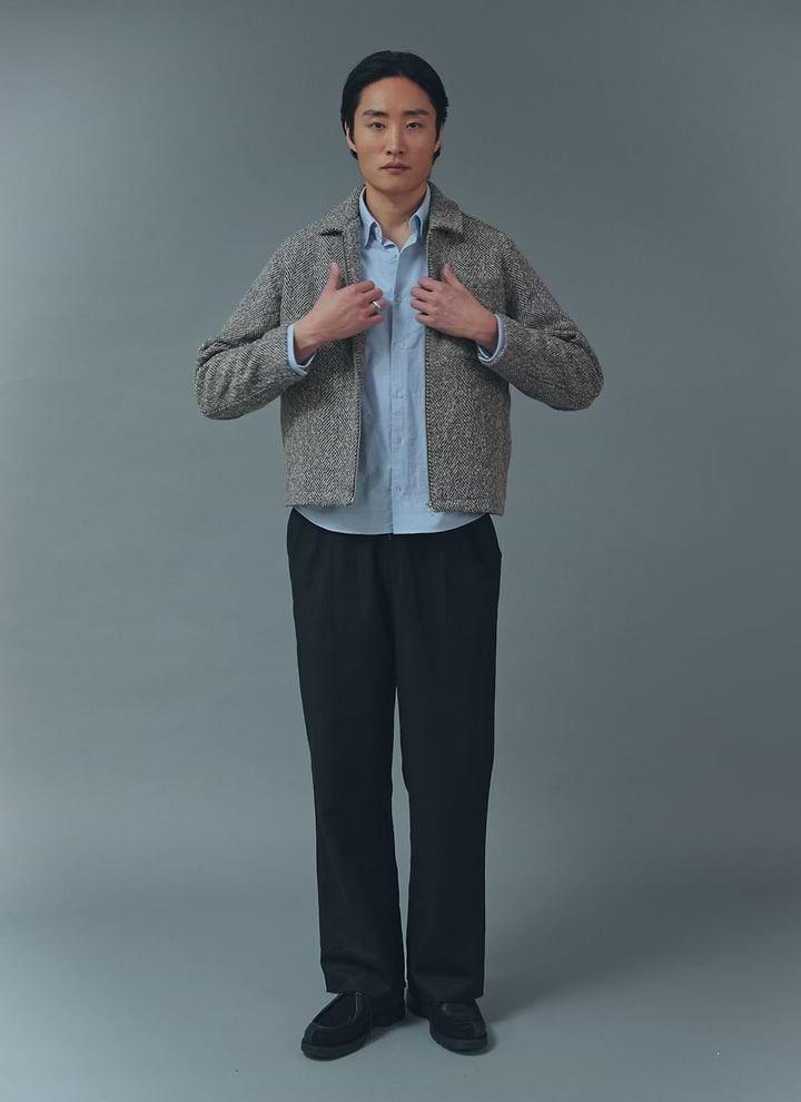 Herringbone Zip Jacket | Wool | Ecru
