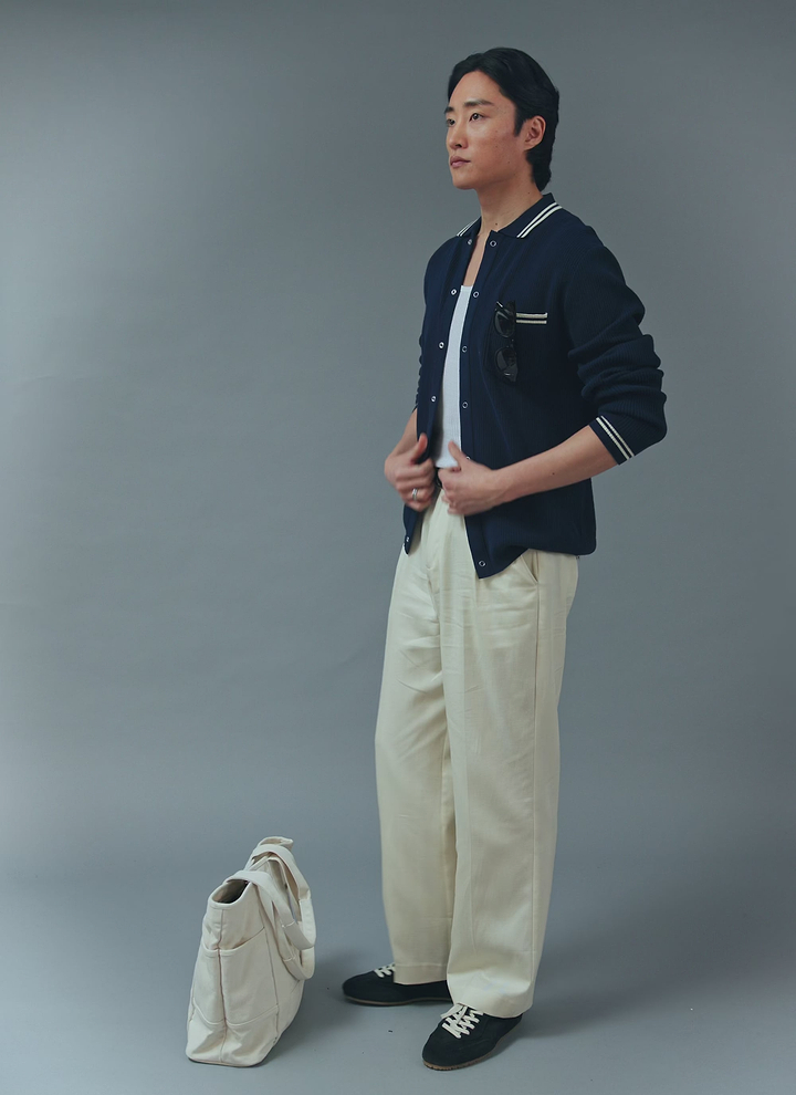 Pablo Cotton Knitted Shirt | Long Sleeve | Navy