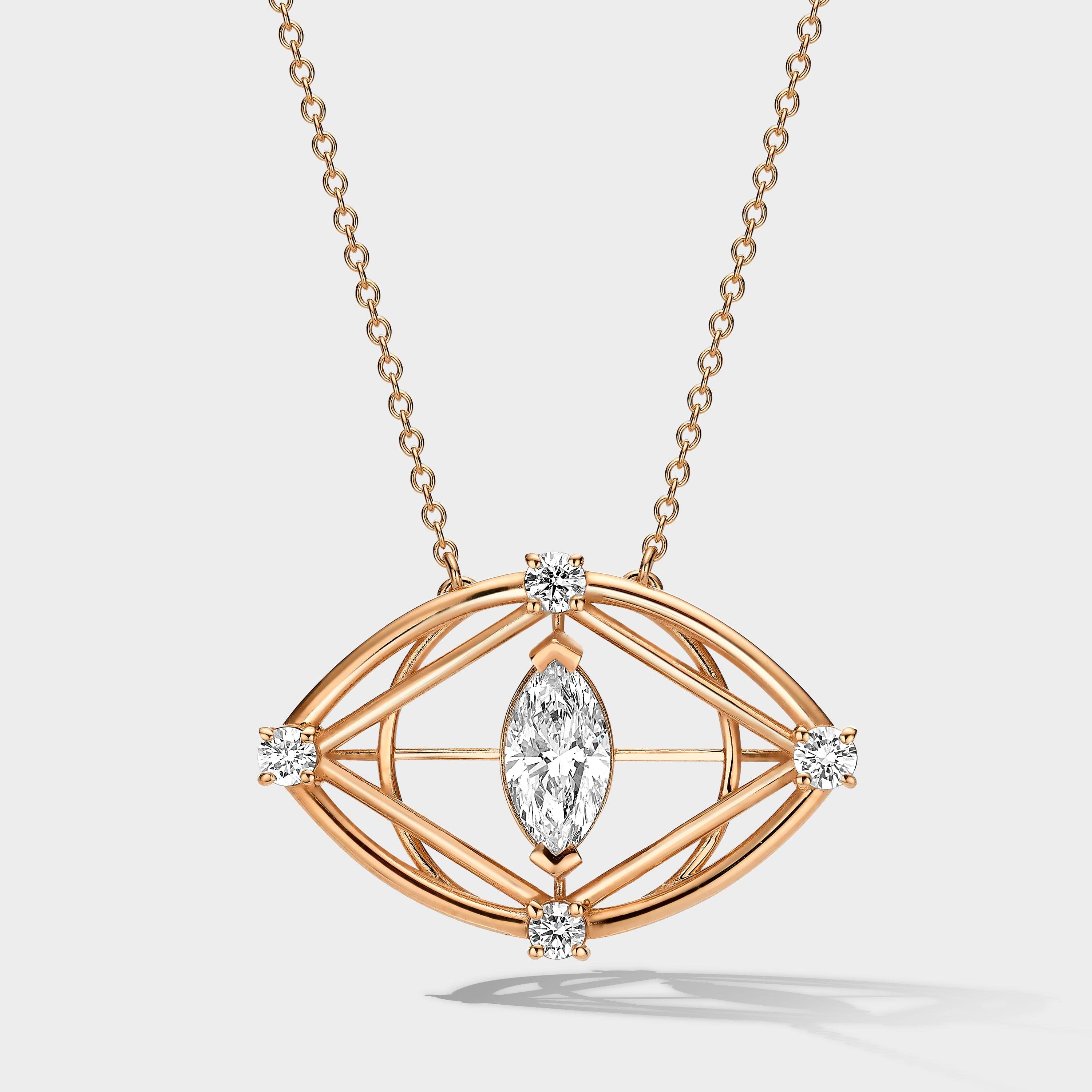 Eye Gold necklace with a geometric pendant with lab-grown diamonds