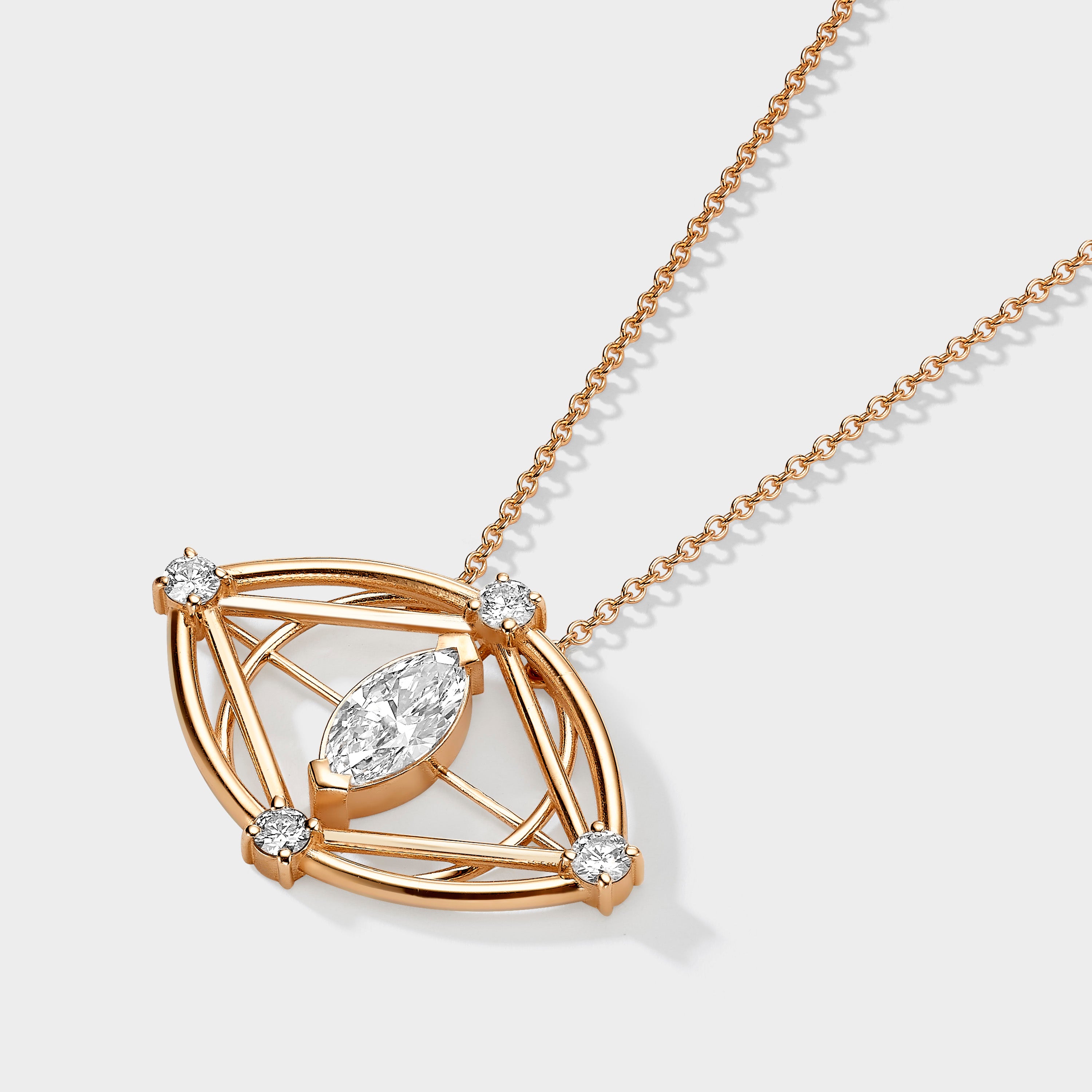 Eye protection necklace with  lab diamond pendant rose gold