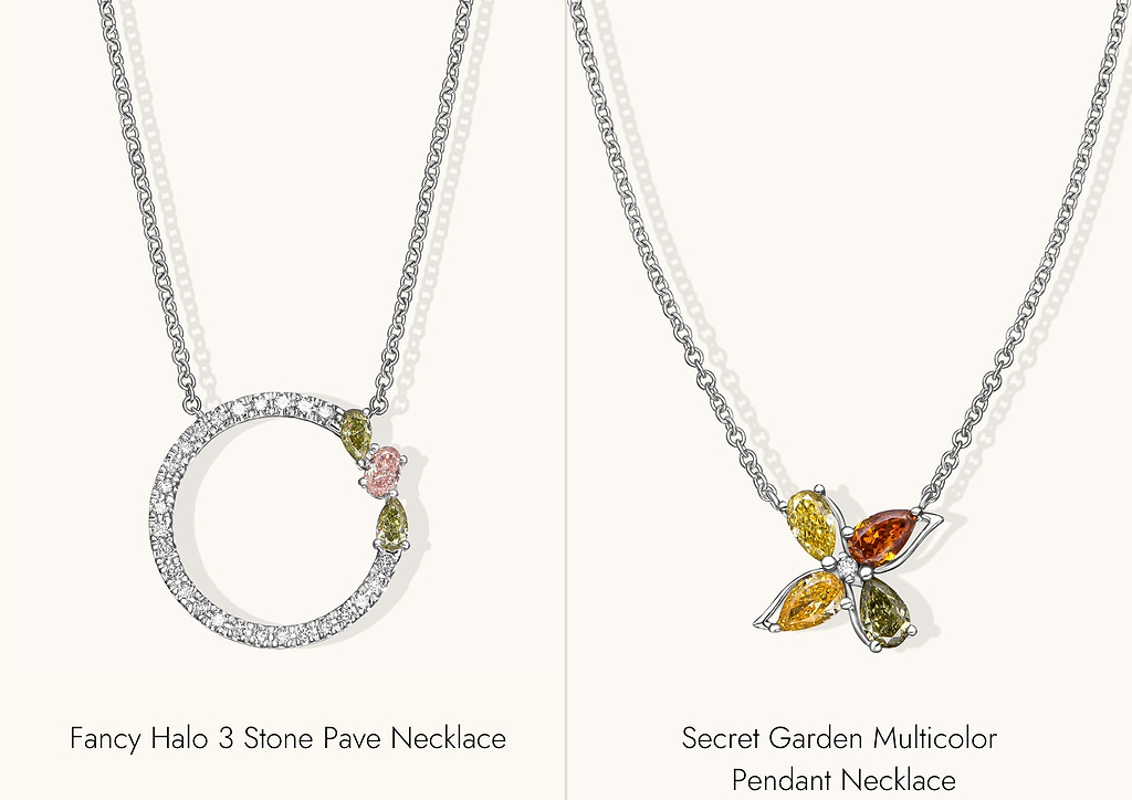 Fancy Halo 3 Stone Pave Necklace